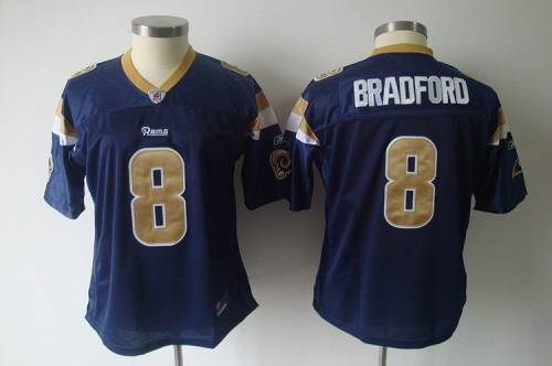 Rams #8 Sam Bradford Blue Women's Team Color Stitched NFL Jersey - Click Image to Close
